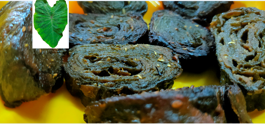 Taro leaf recipe-alu vadi